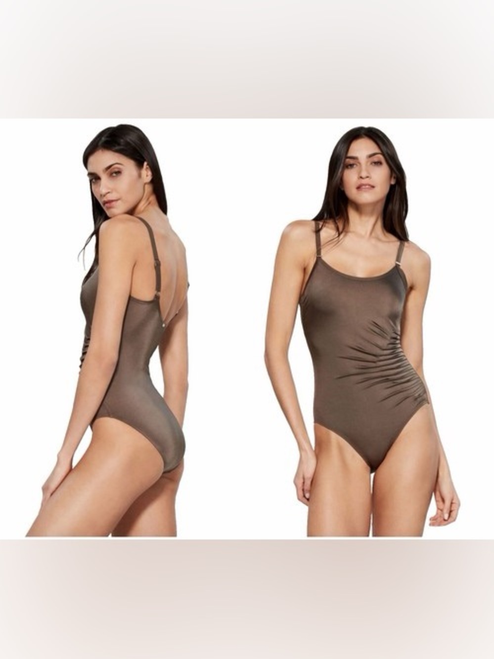 Calvin Klein Swim Ruched Side One Piece Swimsuit in Bronze Shimmer - Size 10